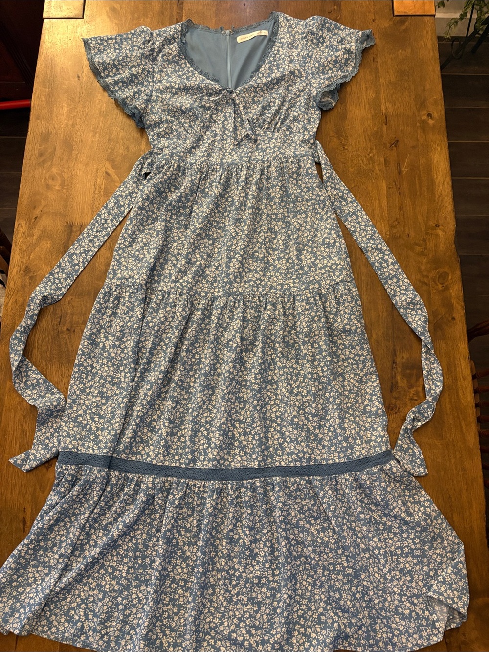Altar'd State Blue Floral Maxi Dress with Tie Waist